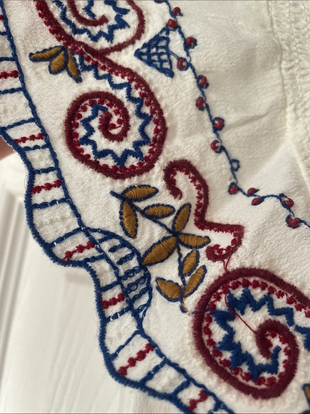Free People White Embroidered and beaded V-Neck Ruffle Sleeve Top - Picture 3 of 5